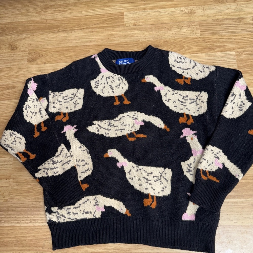 Aelfric Eden Goose Sweater Black Knit Oversized Whimsy Goth Streetwear Unisex S